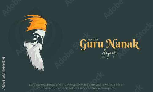 Happy Guru Nanak Jayanti Banner and Greeting Card. Celebrating Birthday of Guru Nanak Dev Ji Poster Design Vector Illustration