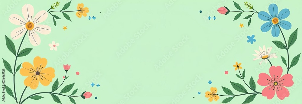 A green background with a flowery border. The flowers are in various colors and sizes. A green background with a flowery border. The flowers are in various colors and sizes.
