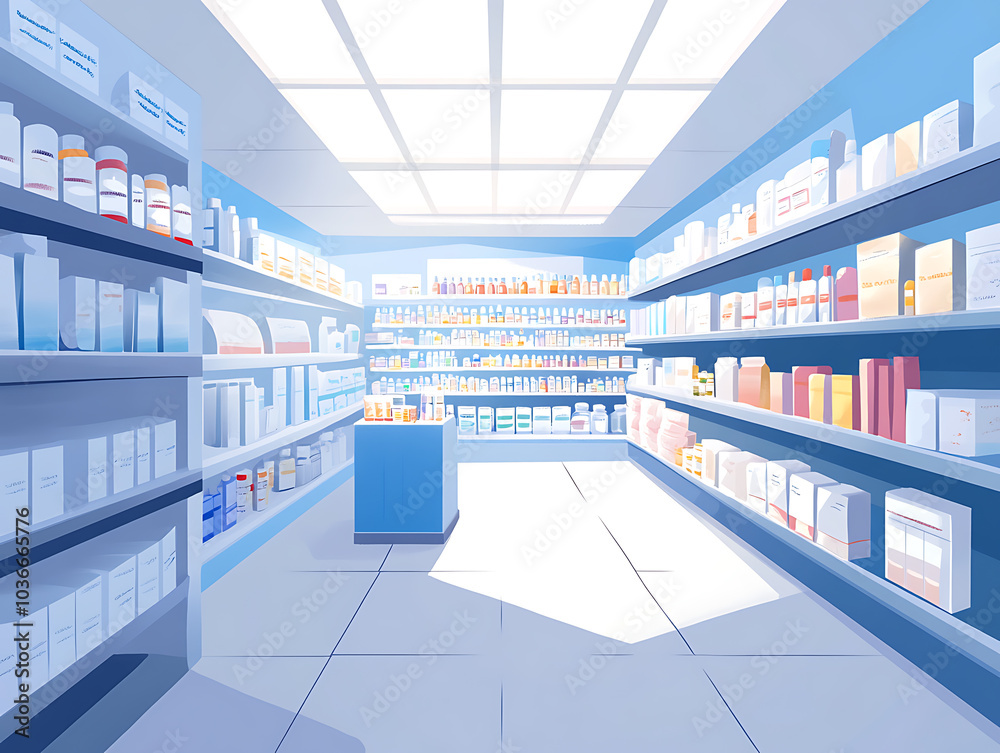 Products on shelves at grocery store illustration Products on shelves at grocery store illustration