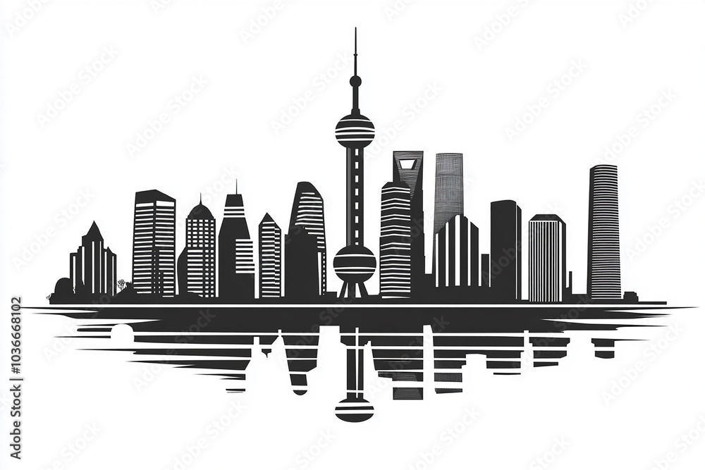 Obraz premium Cityscape black and white silhouette illustration on white background