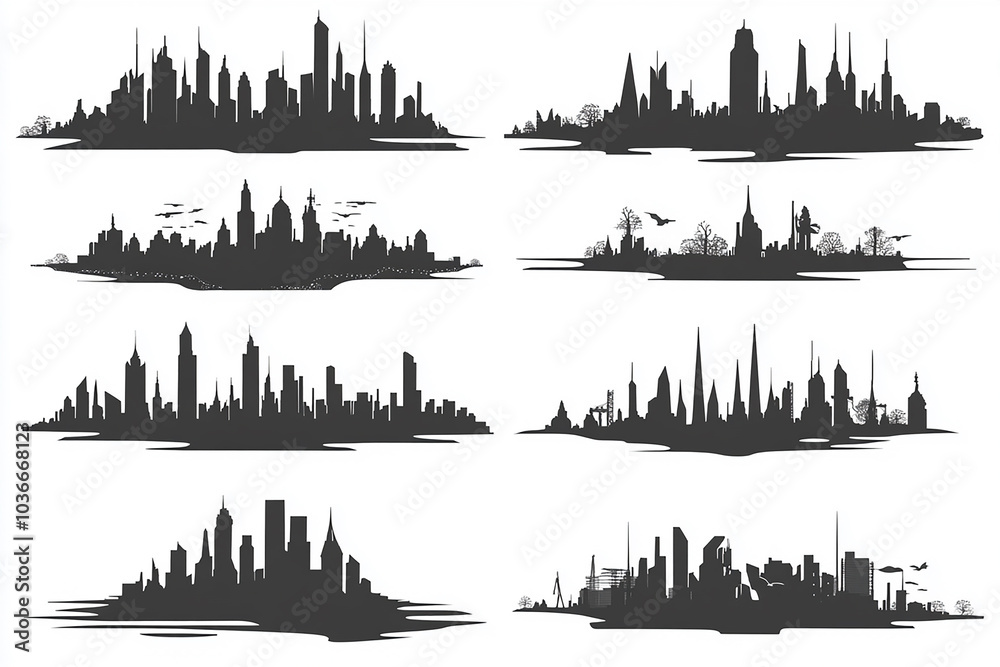Obraz premium Cityscape black and white silhouette illustration on white background