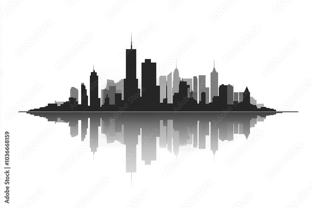 Obraz premium Cityscape black and white silhouette illustration on white background