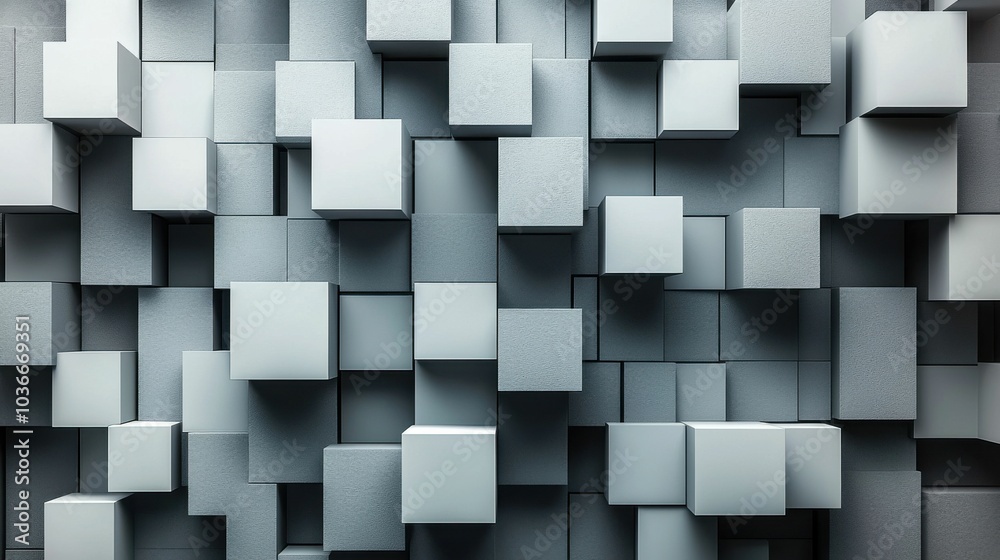 A visually striking arrangement of textured gray and white cubes creates a modern aesthetic, highlighting geometric design in digital art. A visually striking arrangement of textured gray and white cubes creates a modern aesthetic, highlighting geometric design in digital art.