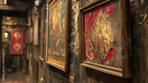 Torn and Stained Art Pieces in a Gallery Setting