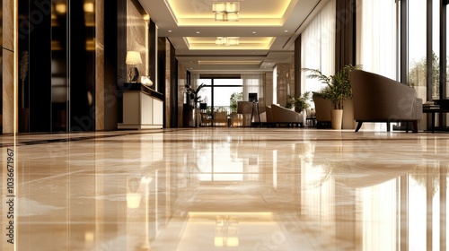 Modern Lobby with Polished Marble Flooring and Lighting