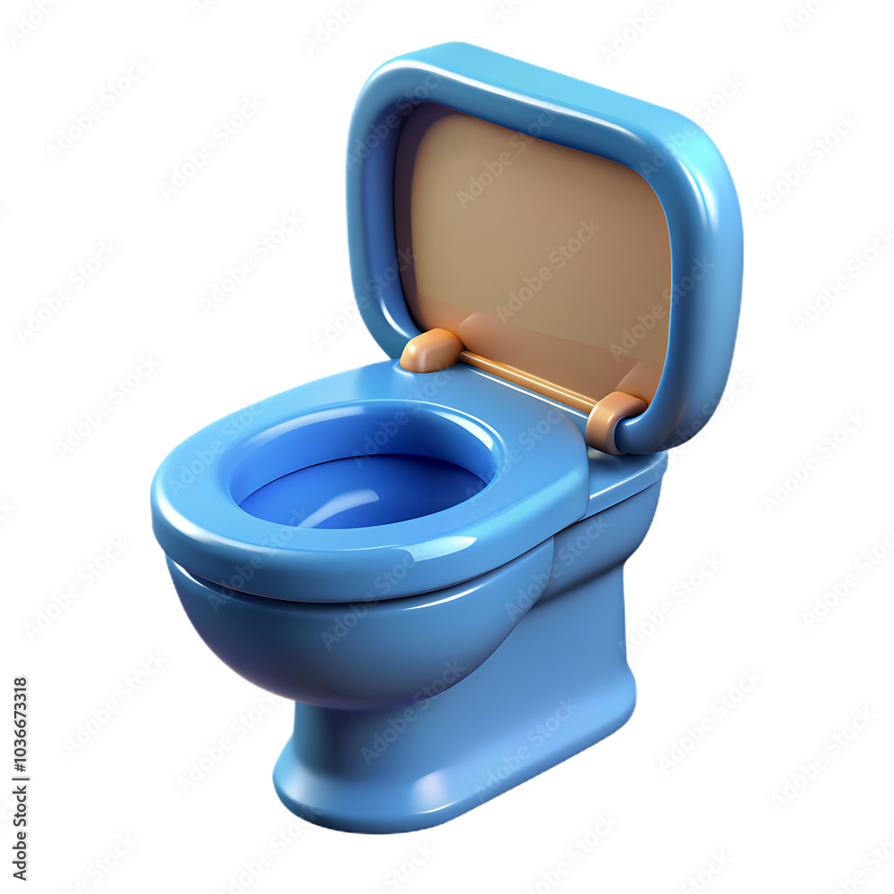 Cartoon Toilet Bowl with Open Lid in Blue and Brown, Toilet, 3D icon, Cartoon Toilet Bowl with Open Lid in Blue and Brown, Toilet, 3D icon,