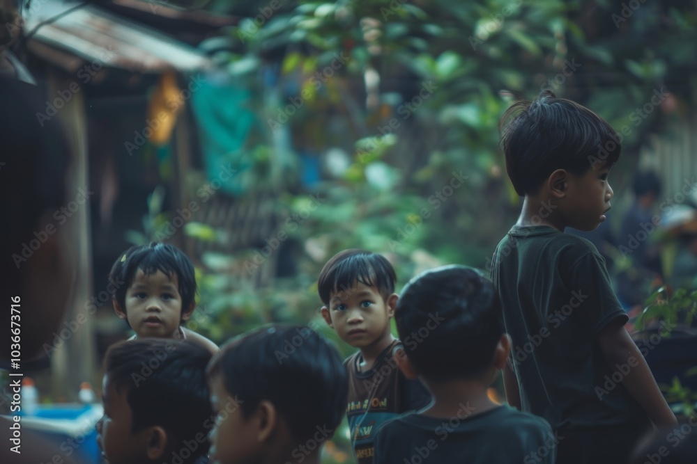Unidentified Thai children playing together in the garden. Unidentified Thai children playing together in the garden.