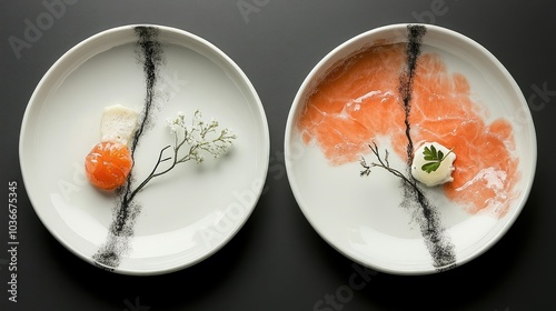 Elegant Presentation of Two Dishes Plated Differently