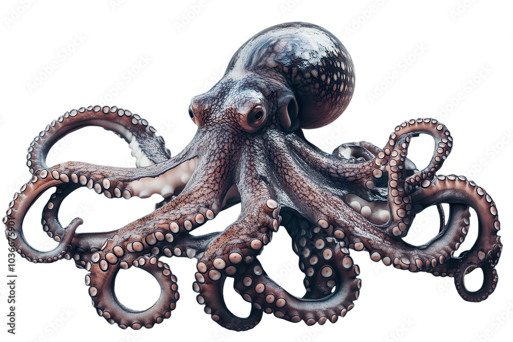Obraz premium Detailed and Vibrant Illustration of an Octopus on a Transparent Background for Creative and Educational Uses