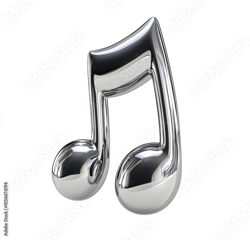 Silver chrome music note symbol floating Isolate