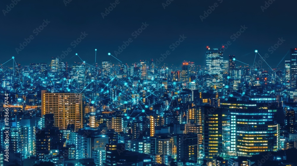 Futuristic Illuminated Cityscape at Night Futuristic Illuminated Cityscape at Night