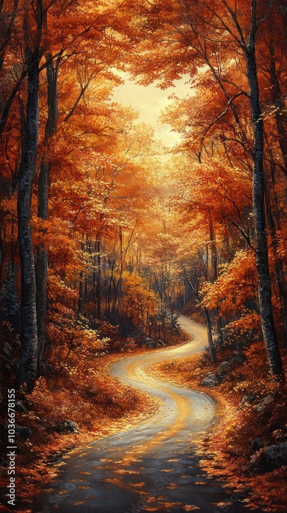 Fototapeta premium Autumn Forest Path Illustration