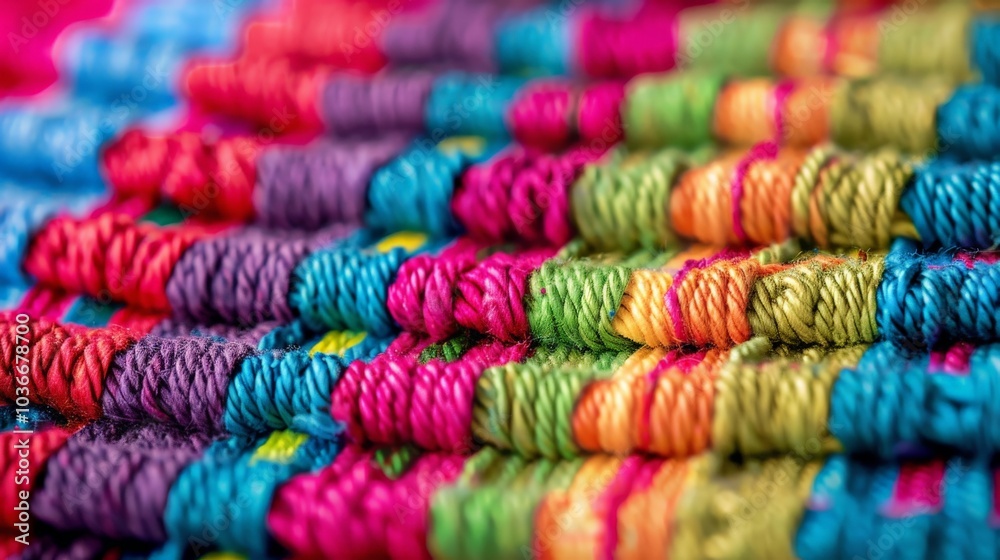 Detailed view of colorful woven fabric, highlighting the threads and weaves Detailed view of colorful woven fabric, highlighting the threads and weaves