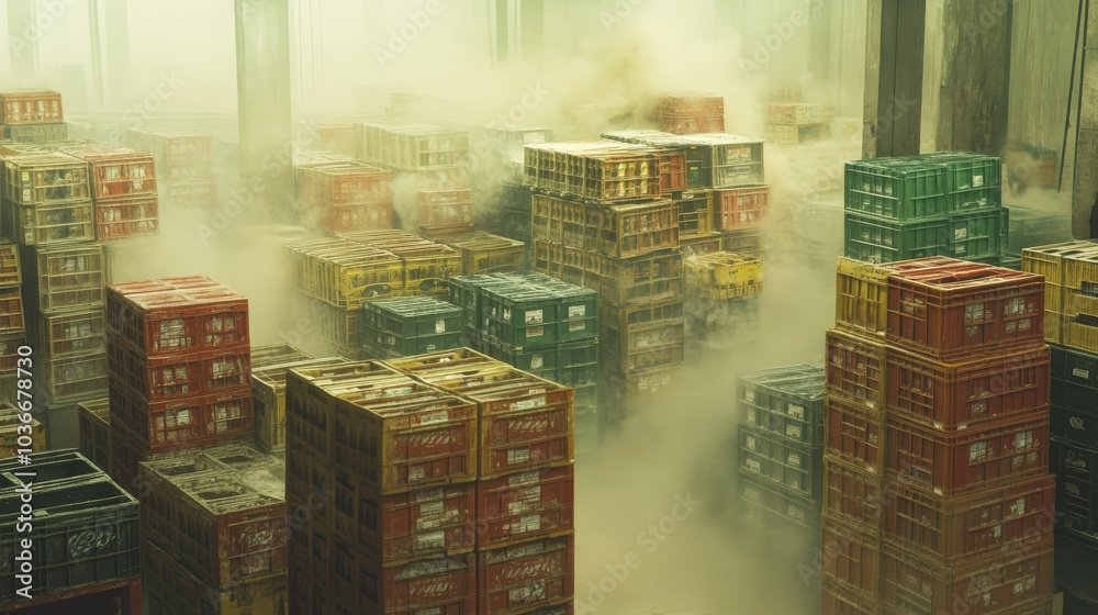 Stacked Crates in an Industrial Warehouse Environment Stacked Crates in an Industrial Warehouse Environment