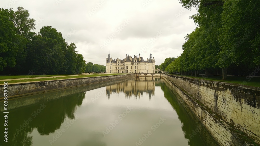 Fototapeta premium Beautiful Chateau Reflected in Calm Waters