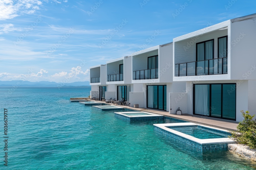 Fototapeta premium Luxurious Waterfront Villas Overlooking Crystal Clear Waters for Ultimate Relaxation
