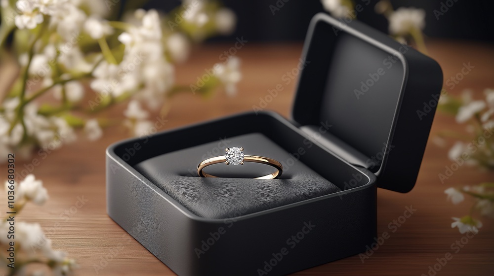 Forever in Bloom: A delicate diamond ring nestled within a velvet box, surrounded by delicate white blossoms, evokes a sense of timeless romance. Forever in Bloom: A delicate diamond ring nestled within a velvet box, surrounded by delicate white blossoms, evokes a sense of timeless romance.