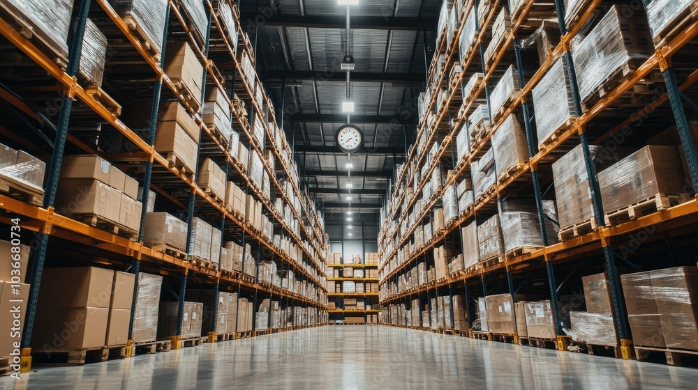 Industrial Warehouse Filled with Goods and Supplies Industrial Warehouse Filled with Goods and Supplies