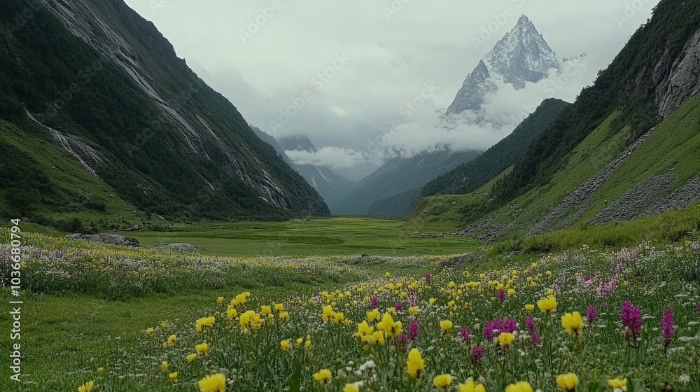 Scenic Mountain Landscape with Vibrant Wildflowers Scenic Mountain Landscape with Vibrant Wildflowers