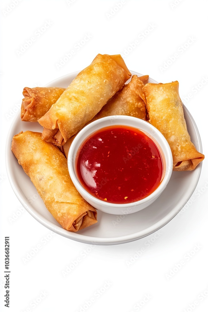 Crispy spring rolls served with sweet chili sauce Crispy spring rolls served with sweet chili sauce