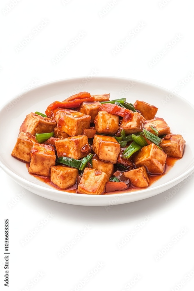 Flavorful stir-fried tofu with vegetables in sauce Flavorful stir-fried tofu with vegetables in sauce