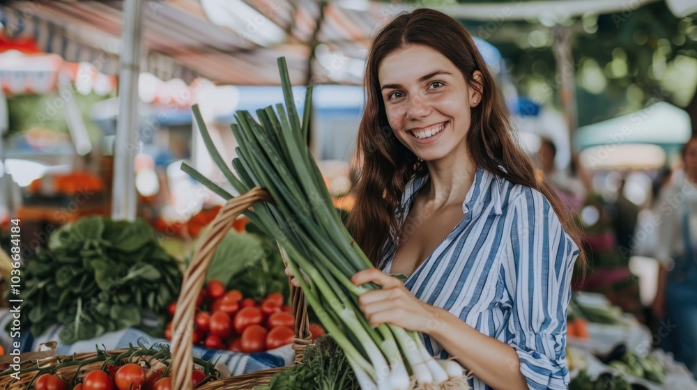 Smiling woman in a farmers market