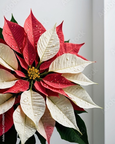 Macro Shot Of A Poinsettia Flower With Water Droplets. photo