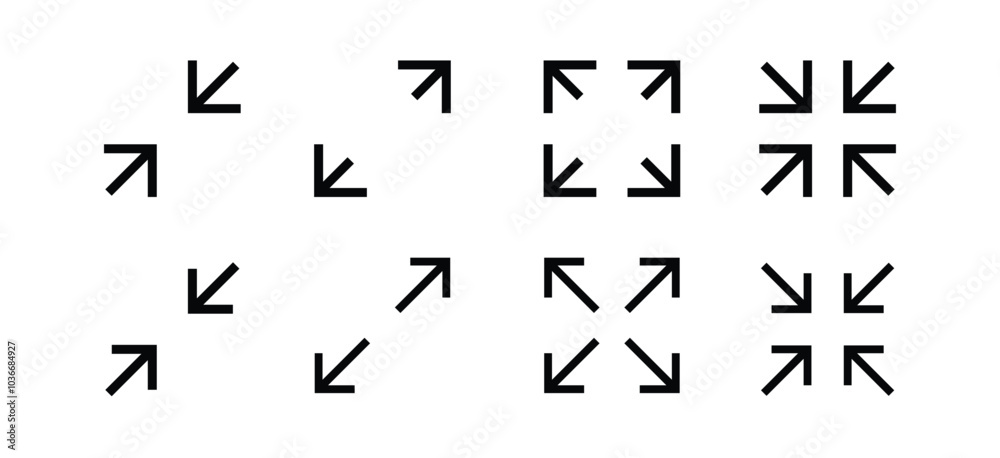 Fullscreen vector Icon with Arrows. Expand Maximize and minimize signs for Screen