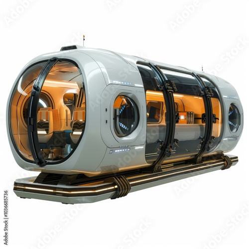 Futuristic passenger drone floating and waiting for passengers, autonomous public transport of the future photo