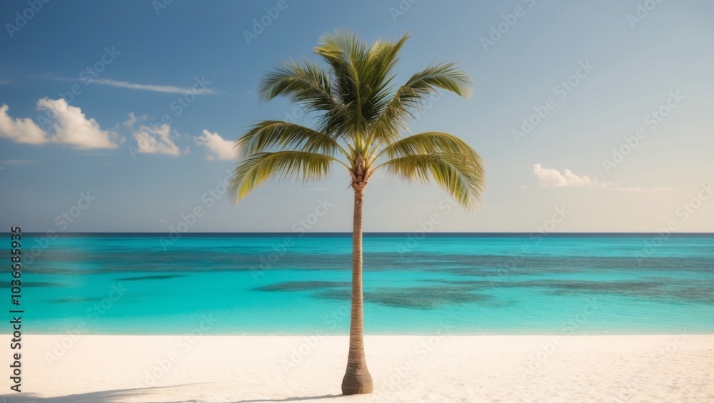 Lone Tree on a Tropical Beach with Turquoise Water and White Sand. Lone Tree on a Tropical Beach with Turquoise Water and White Sand.