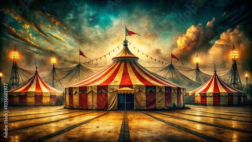 Grunge-inspired vintage background featuring long exposure effects, retro poster charm, nostalgic carnival atmosphere, dramatic lighting, and distressed textures evoking timeless circus imagery.