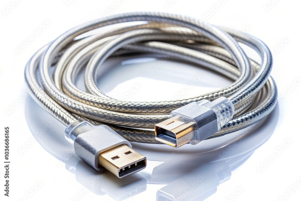 High-quality isolated image of a data cable on a white backdrop, perfect for tech and electronics applications, showcasing connectivity and innovation in stock photography. High-quality isolated image of a data cable on a white backdrop, perfect for tech and electronics applications, showcasing connectivity and innovation in stock photography.