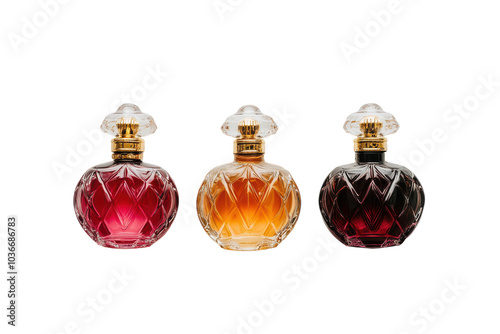 An Elegant Collection of Perfume Bottles Isolated on a transparent Background Perfect for Beauty and Fashion Related Projects photo