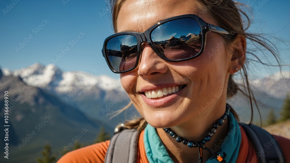 The woman is a traveler, she is happy and smiling. She has visited different parts of the world and has a life full of experience. The woman is a traveler, she is happy and smiling. She has visited different parts of the world and has a life full of experience.