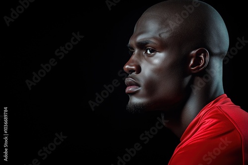 Talented athlete in profile wearing a bright shirt against a dramatic dark backdrop. Generative AI