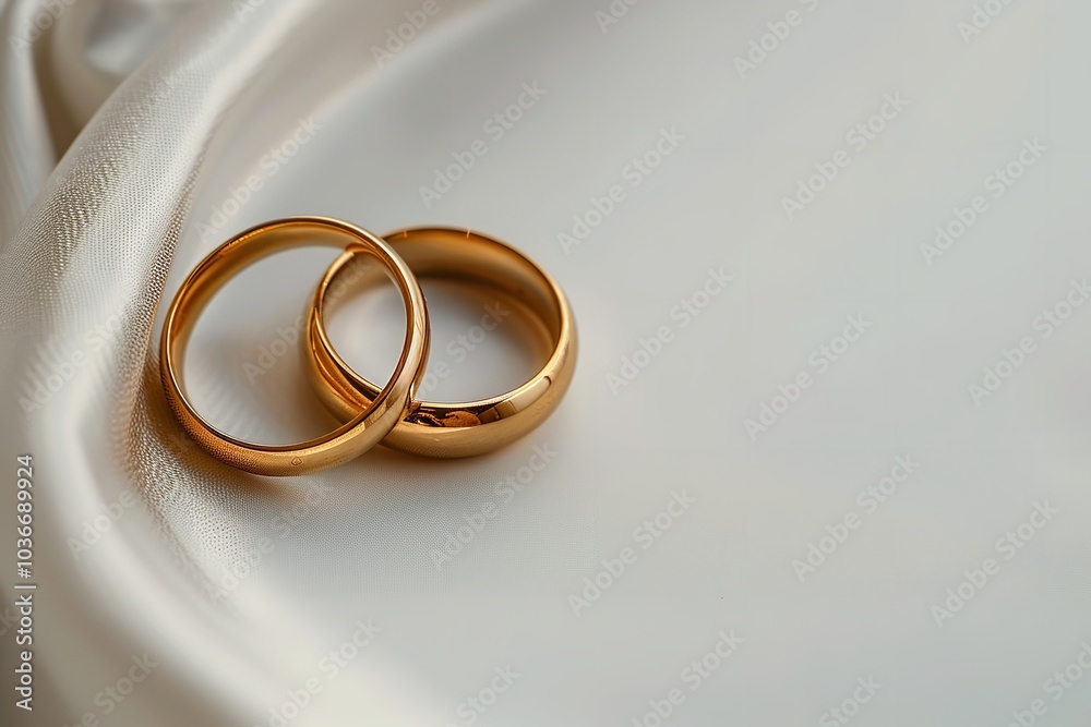 A set of gold wedding rings set on a white backdrop. Generative Ai A set of gold wedding rings set on a white backdrop. Generative Ai