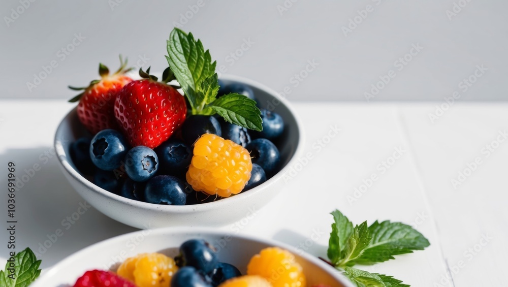 Fresh Summer Berry Salad with Mint A Colorful and Healthy Treat for a Refreshing Snack or Dessert. Fresh Summer Berry Salad with Mint A Colorful and Healthy Treat for a Refreshing Snack or Dessert.