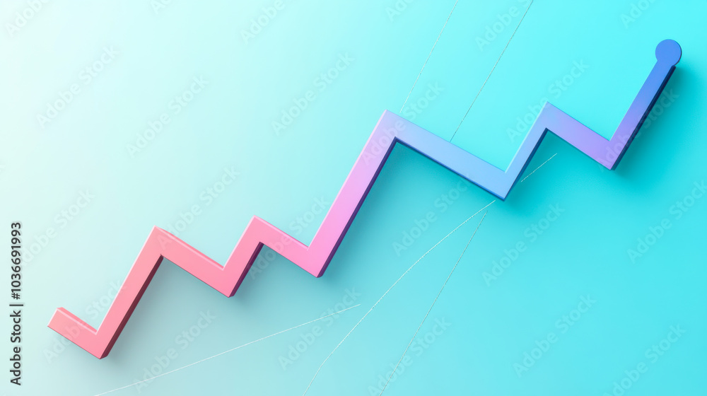 Colorful line graph illustrating a steady increase in data over time on a gradient background Colorful line graph illustrating a steady increase in data over time on a gradient background