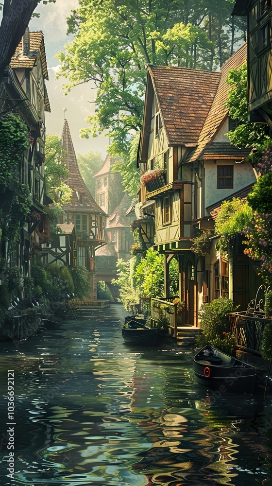 Fototapeta premium Charming Canal Houses in a Picturesque European Town