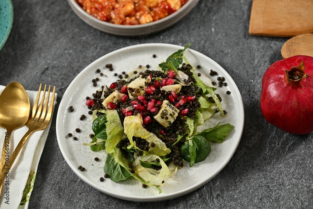 Fresh salad with lentils and pomegranate. Fresh salad with lentils and pomegranate.