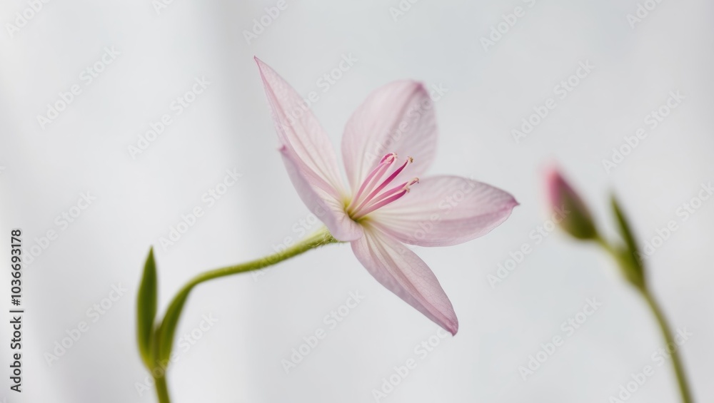 Fototapeta premium A pink flower with a white center and a pink stamen.