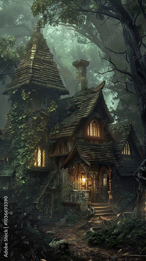 Fototapeta premium Enchanted Cottage in a Mystical Forest