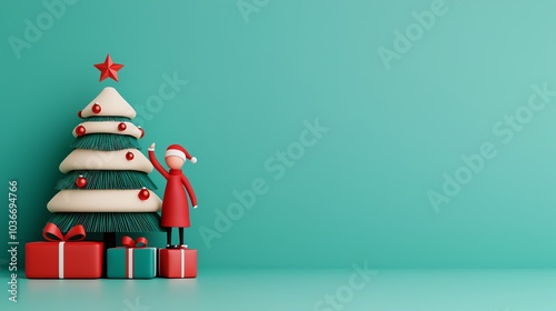 Family gathering around the Christmas tree, exchanging gifts, 3D illustration photo