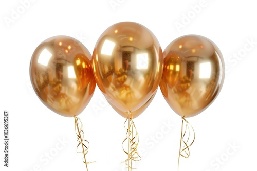 Isolated set of lovely golden party décor balloons. Generative Ai