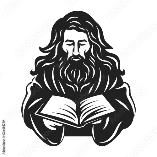 Bearded Sage with Open Book Vector