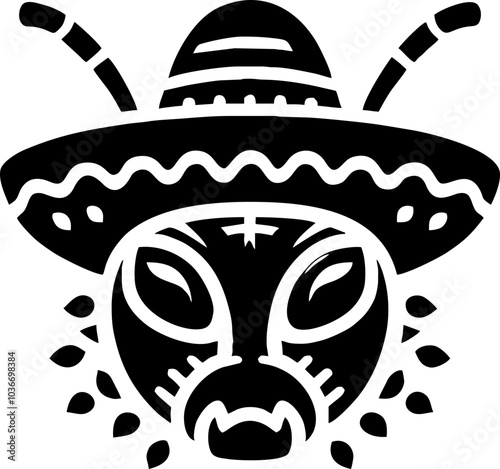 Ant face black silhouette icon logo in the Mexican 


 photo