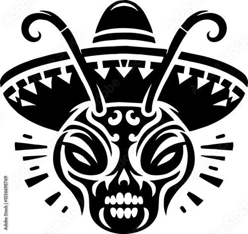 Ant face black silhouette icon logo in the Mexican 


 photo