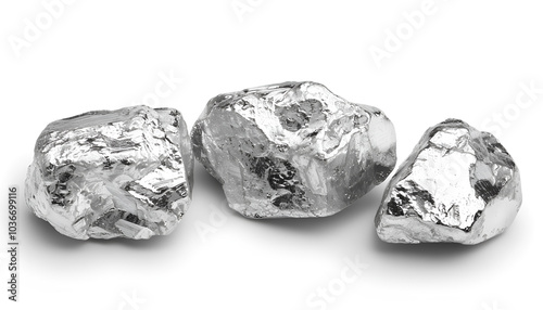 Set of silver nuggets on white background