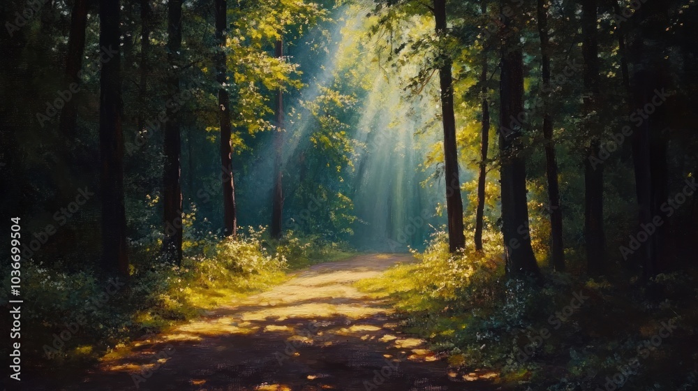 Obraz premium Sunbeams Through the Woods