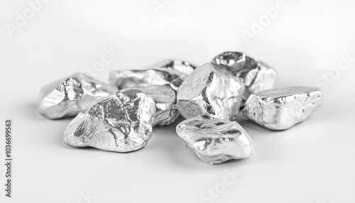 Set of silver nuggets on white background